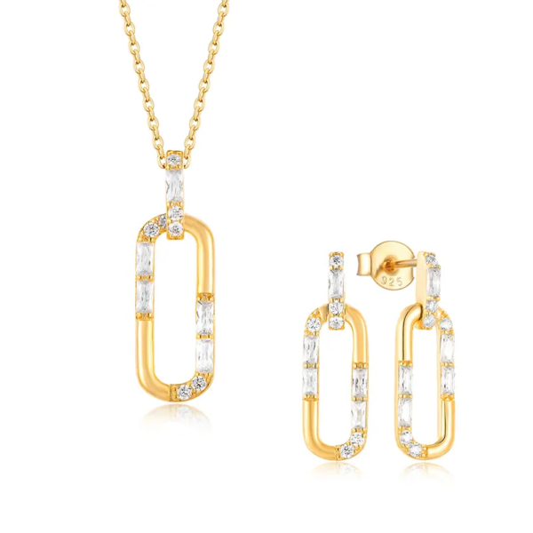 925 Sterling Silver Set, gold-plated with 18K gold and adorned with zircon stones