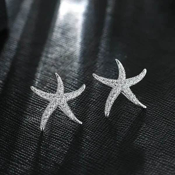 925 Silver Crystal Starfish Earrings