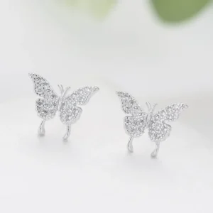 925 Silver Butterfly Zircon Stud Earrings