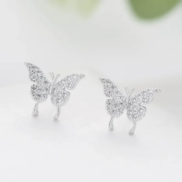 925 Silver Butterfly Zircon Stud Earrings