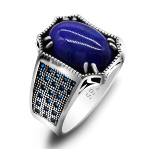 Men’s 925 Silver Ring with Lapis Lazuli & 18K White Gold Plating