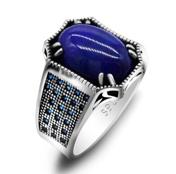 Men’s 925 Silver Ring with Lapis Lazuli & 18K White Gold Plating