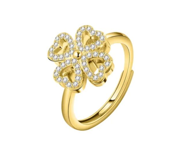 925 Silver Clover Ring with Zircon Stones & 18K Gold Plating